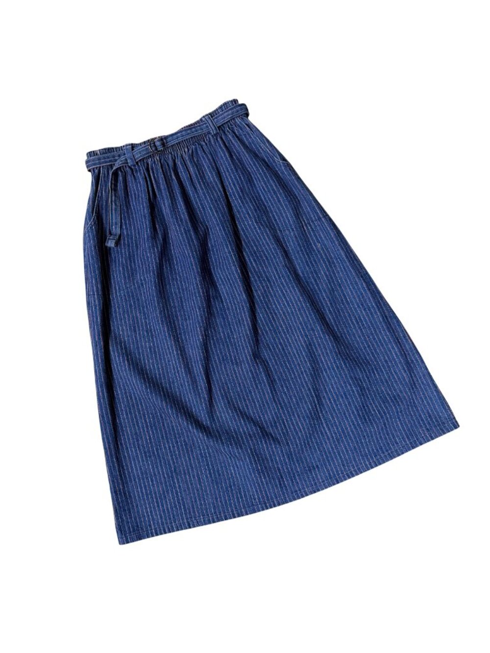 Vintage Denim Skirt Wrangler Striped 1980s Blue Jean Belt Pockets Large